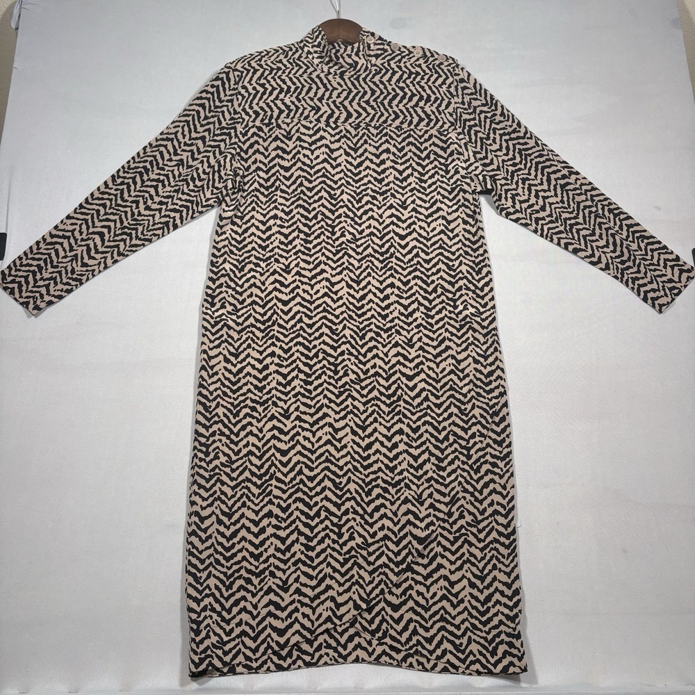 Vintage Lloyd Williams 100% Silk Faux Wrap Dress Mock Neck Blotched Stripe 6